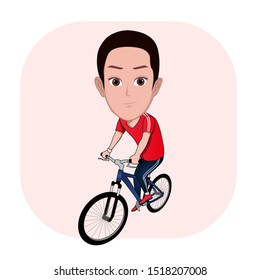 illustration of the character of a man riding a bicycle. Vector cartoons that can be used to caricature templates with plain backgrounds.