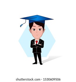 illustration of the character of a man wearing tuxedo and graduation cap. Vector cartoons for caricature template or mascot.
