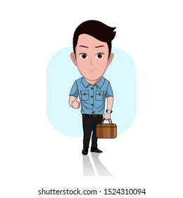 illustration the character man wearing work uniform   carrying bag  Vector cartoons that can be used to caricature templates and plain backgrounds 