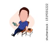 illustration of the character of a man who enjoys his free time by reading books and drinking coffee. Vector cartoons that can be used for caricature and mascot templates with plain backgrounds.