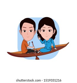 illustration of the character of a man and woman pedaling a boat. Vector cartoons that can be used for caricature and mascot templates with plain backgrounds.