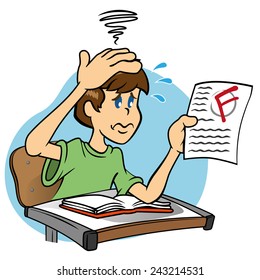 Illustration of a character mascot sad and worried Student with low note who took the test, ideal for field training and internal