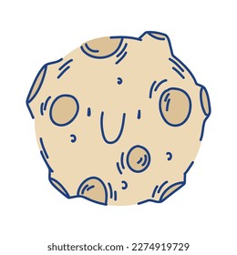 Illustration of the character Moon with a smile and craters, a satellite of the planet Earth