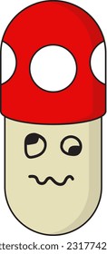 illustration of character mushroom capsule, 2d image of capsule with mushroom cap