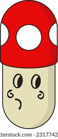 illustration of character mushroom capsule, 2d image of capsule with mushroom cap