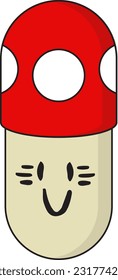 illustration of character mushroom capsule, 2d image of capsule with mushroom cap