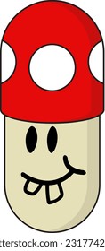 illustration of character mushroom capsule, 2d image of capsule with mushroom cap