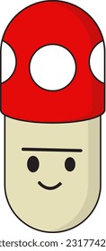illustration of character mushroom capsule, 2d image of capsule with mushroom cap