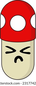 illustration of character mushroom capsule, 2d image of capsule with mushroom cap