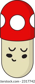 illustration of character mushroom capsule, 2d image of capsule with mushroom cap