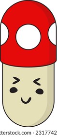 illustration of character mushroom capsule, 2d image of capsule with mushroom cap
