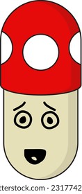 illustration of character mushroom capsule, 2d image of capsule with mushroom cap