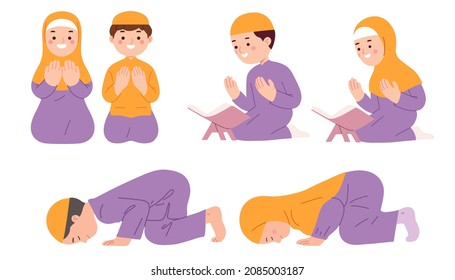 
Illustration Of The Character Of A Muslim Girl And Boy Doing Worship In Islam