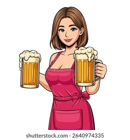 illustration character for oktoberfest holding two big glasses of beer