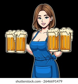 personagem de ilustração para oktoberfest segurando dois grandes copos de cerveja