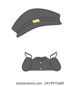 An illustration character in old school uniform with a cutout for compositing a face.
