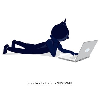An illustration of a character playing with his notebook