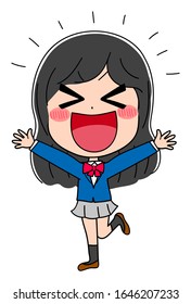 Illustration character of a smiling female student who rejoices