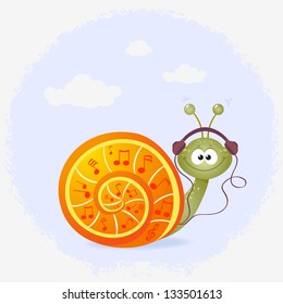 illustration of the character snail listening to music on headphones