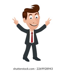 Illustration of a character in a suit, tie showing a direction to follow while reaching out.