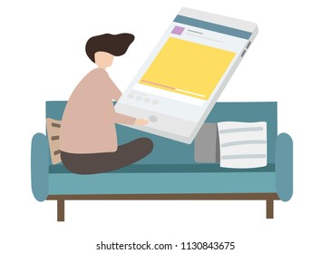 Illustration of character surfing the internet