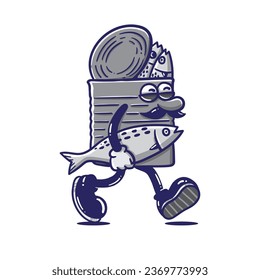 illustration character tin with fish good for sticker or t shirt design.