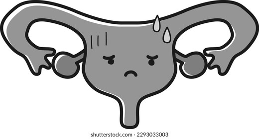 Illustration (character) of an unwell uterus (black and white)