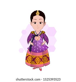 illustration of the character of a woman posing wearing Korean traditional clothes called hanbok. Vector cartoons that can be used for caricature or mascot templates with plain backgrounds.