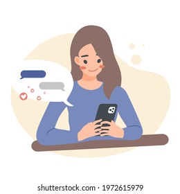 Illustration Character Woman Sitting Using Smartphone Stock Vector Royalty Free