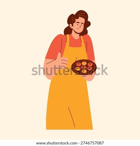 Illustration character of an Work homemade cake