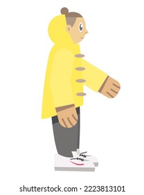 illustration character in yellow rain coat shake a hand, concept, vector graphic