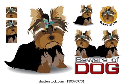  illustration character of Yorkshire terrier. beware of dog sign.