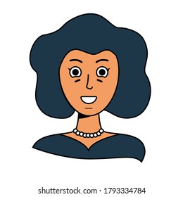 illustration of the character's appearance. drawn people in vector. Woman with a lush hairdo and necklace