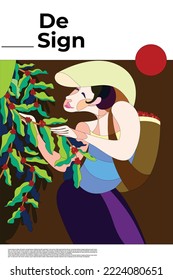 illustration of characters harvesting coffee cherries ,pop design in full color ,poster design templates with Dummy Text, banners, cards and Printables