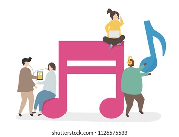Illustration of characters and music notes