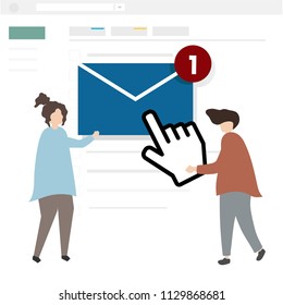 Illustration of characters sending an email