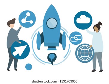 Illustration of characters and technology concept