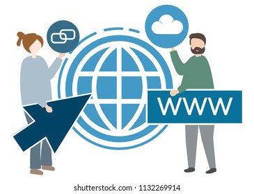 Illustration of characters and www concept