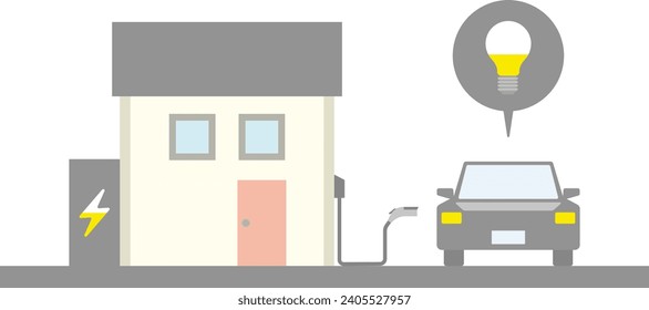 Illustration of charging an electric car with a small square house charging facility