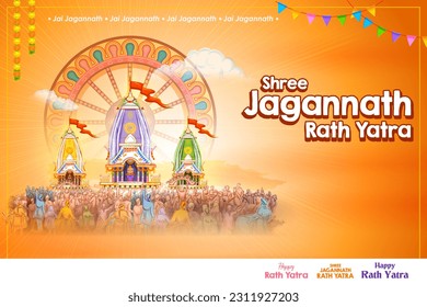 illustration of chariot of Lord Jagannath, Balabhadra and Subhadra on annual Rathayatra in Odisha festival background