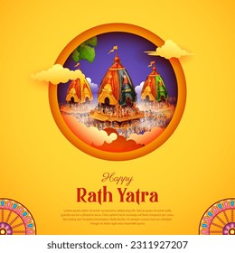 illustration of chariot of Lord Jagannath, Balabhadra and Subhadra on annual Rathayatra in Odisha festival background