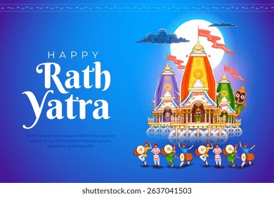 illustration of chariot of Lord Jagannath, Balabhadra and Subhadra on annual Rathayatra in Odisha festival background