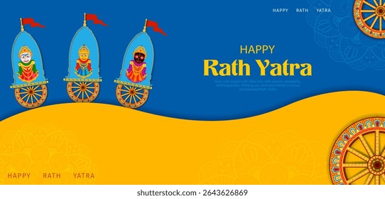 illustration of chariot of Lord Jagannath, Balabhadra and Subhadra on annual Rathayatra in Odisha festival background
