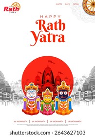 illustration of chariot of Lord Jagannath, Balabhadra and Subhadra on annual Rathayatra in Odisha festival background