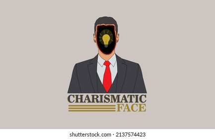Illustration of a charismatic face, with the posture of a person with good looks and a face glowing from a light bulb.