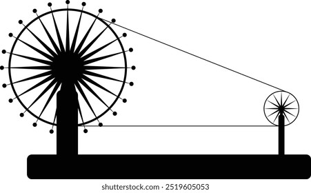 Ilustração de charkha, Gandhi Ji Charkha em cor preta, ícone plano Charkha