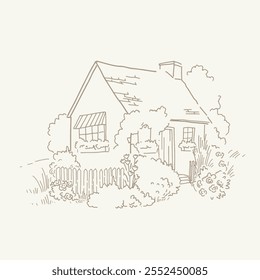 Illustration of a Charming Cottage in Garden