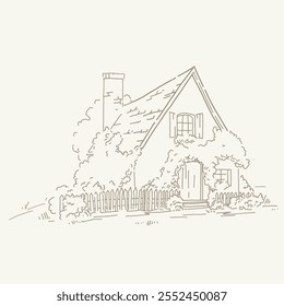 Illustration of a Charming Cottage in Garden