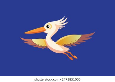 Illustration of a charming pelican in flight, depicted with intricate detail and vibrant colors, rendered in a vector format.