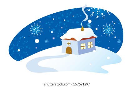 Illustration of a charming winter house covered in snow 